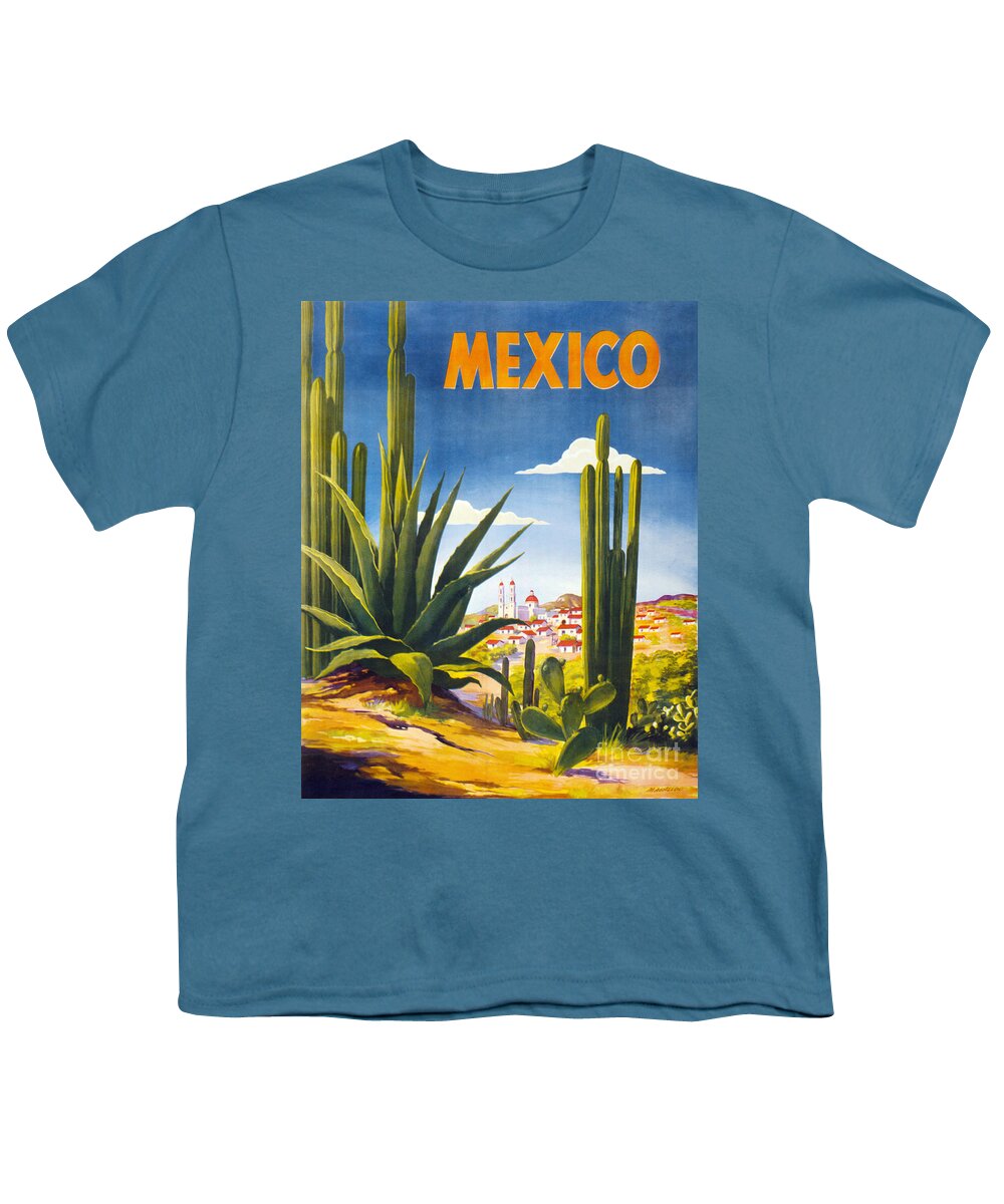 Vintage Youth T-Shirt featuring the painting Mexico Vintage Poster Restored by Vintage Treasure