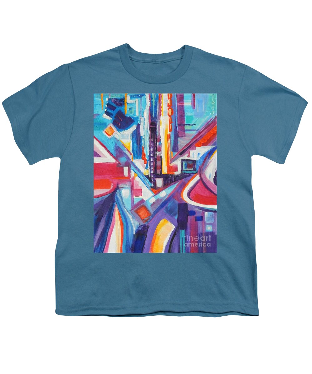 Bright Blocks Of Color Float And Dive Youth T-Shirt featuring the painting Midway by Priscilla Batzell Expressionist Art Studio Gallery