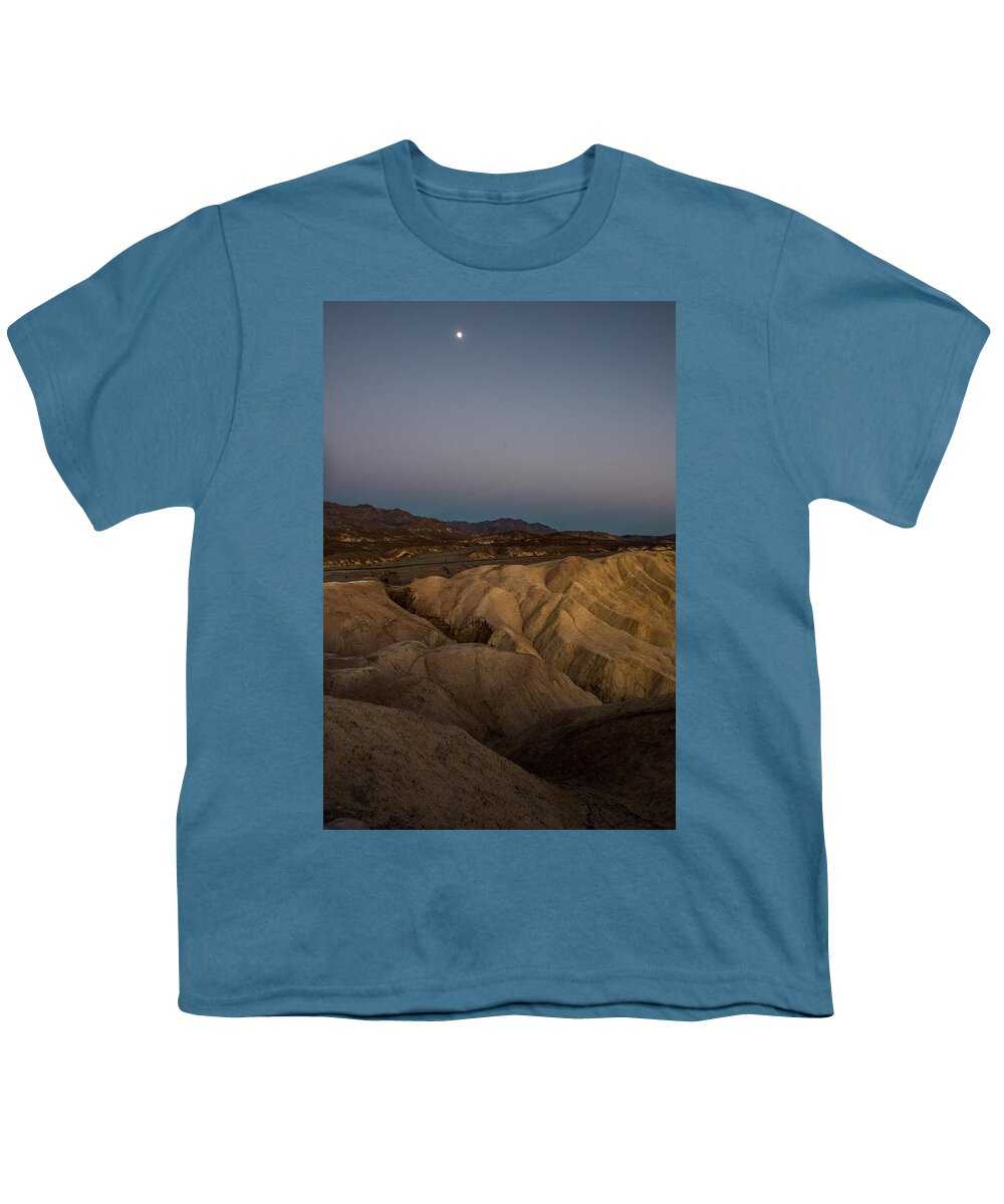 Death Valley Youth T-Shirt featuring the photograph Moon Over Death Valley by Paul Freidlund