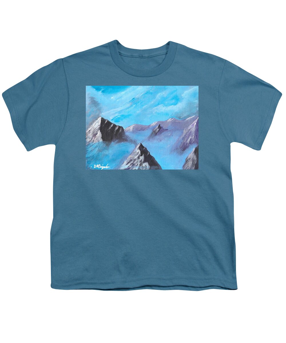 Mountain Youth T-Shirt featuring the painting Mountains in mist by David Bigelow