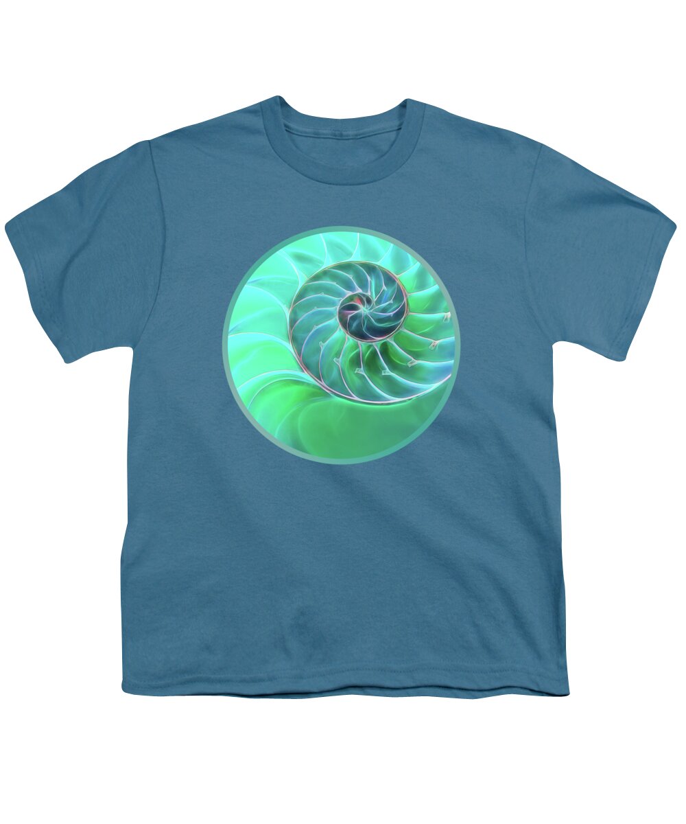 Sea Shell Youth T-Shirt featuring the photograph Nautilus Aqua Spiral by Gill Billington