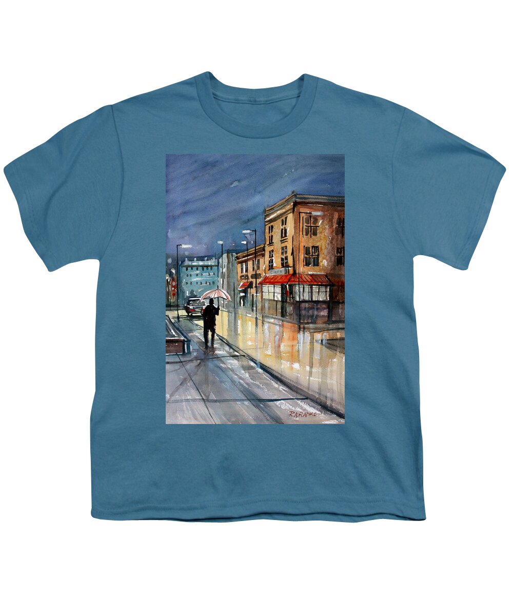Street Scene Youth T-Shirt featuring the painting Night Lights by Ryan Radke