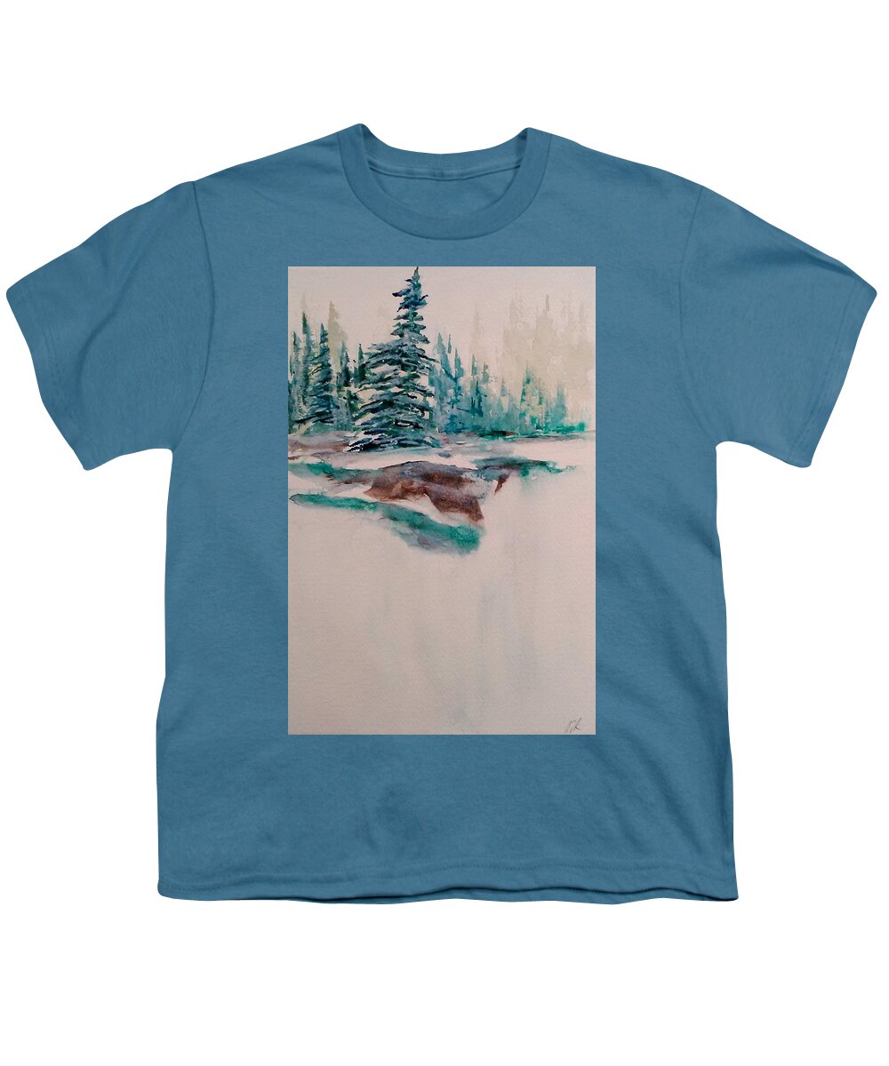 Watercolour Landscape Painting Youth T-Shirt featuring the painting On the Edge - Pisew by Desmond Raymond