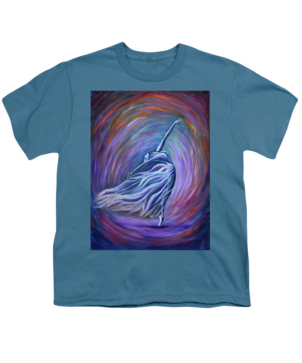 Ballerina Youth T-Shirt featuring the painting On the point by Lilia D