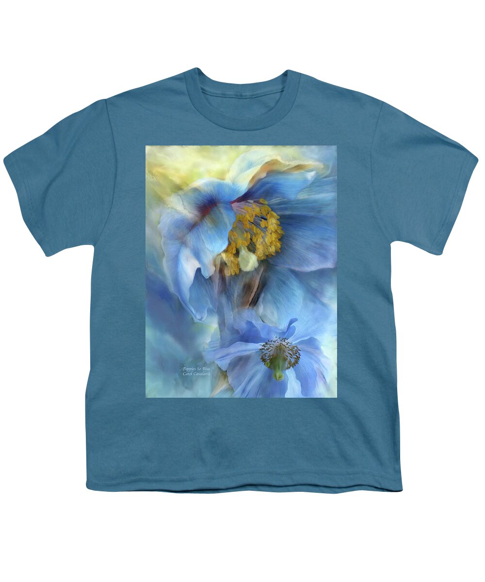Poppy Youth T-Shirt featuring the mixed media Poppies So Blue by Carol Cavalaris