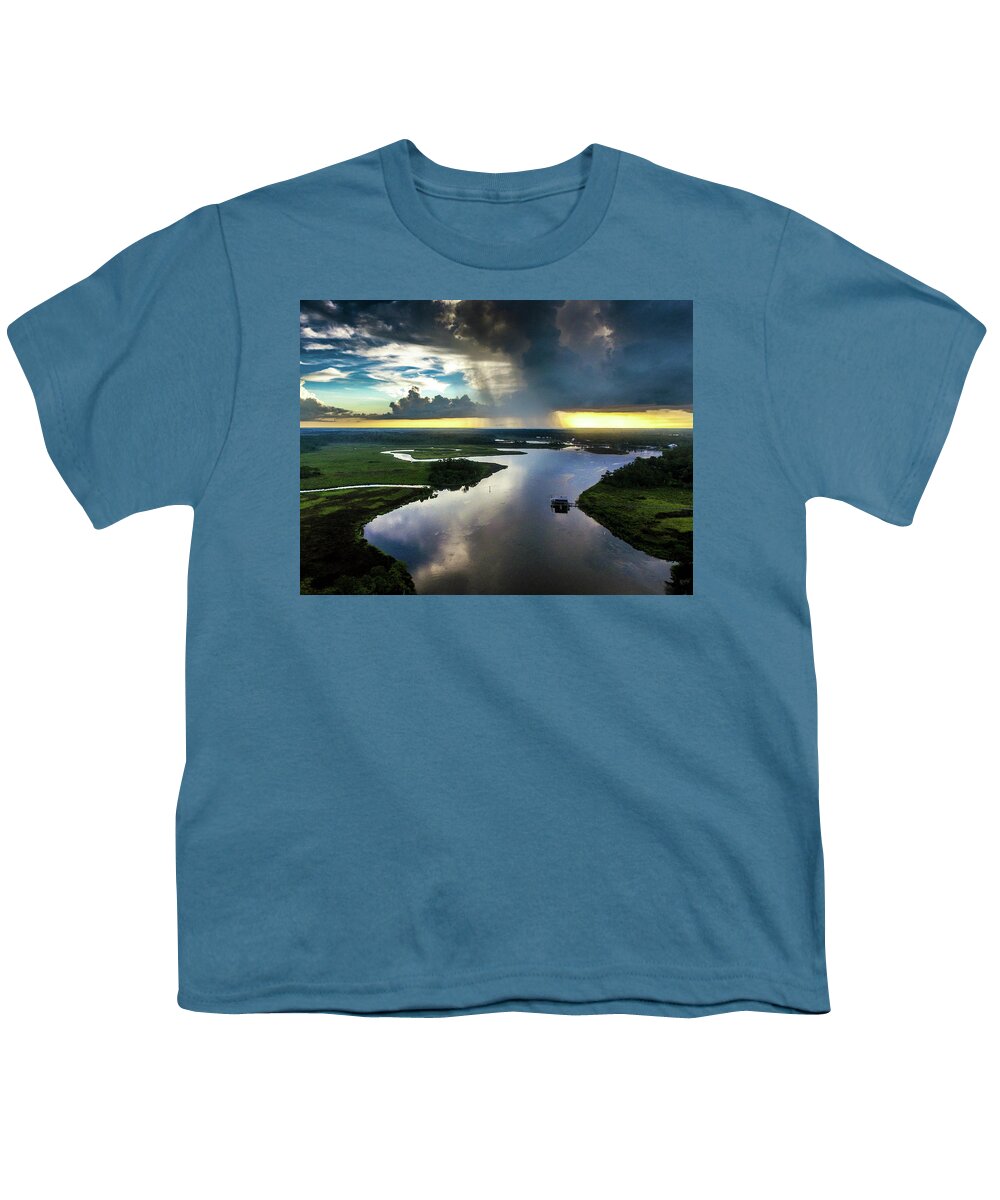 Bon Secour Youth T-Shirt featuring the photograph Rain Clouds Over the Bon Secour River by Michael Thomas