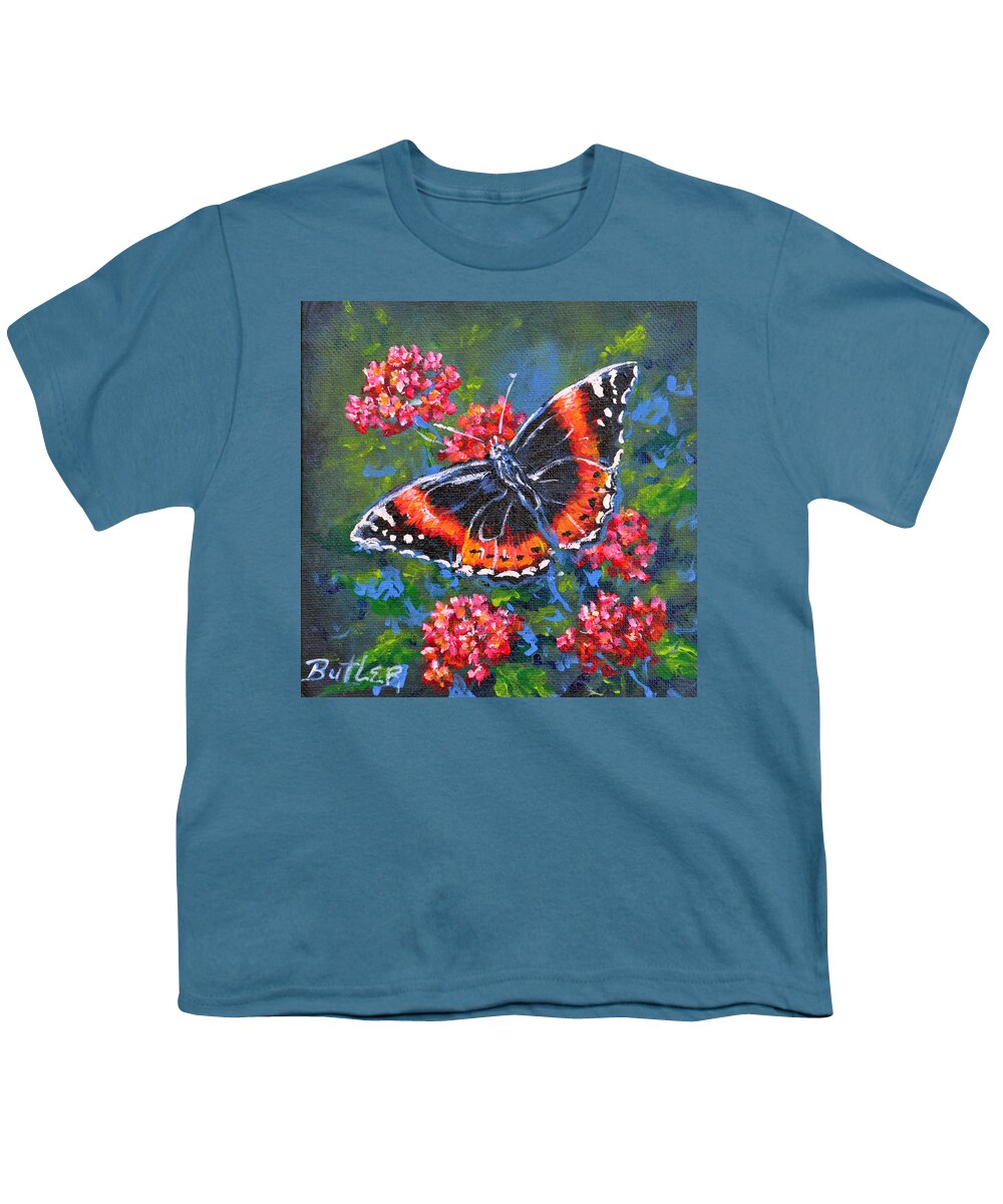Nature Butterfly Insect Red Green Youth T-Shirt featuring the painting Red Admiral by Gail Butler