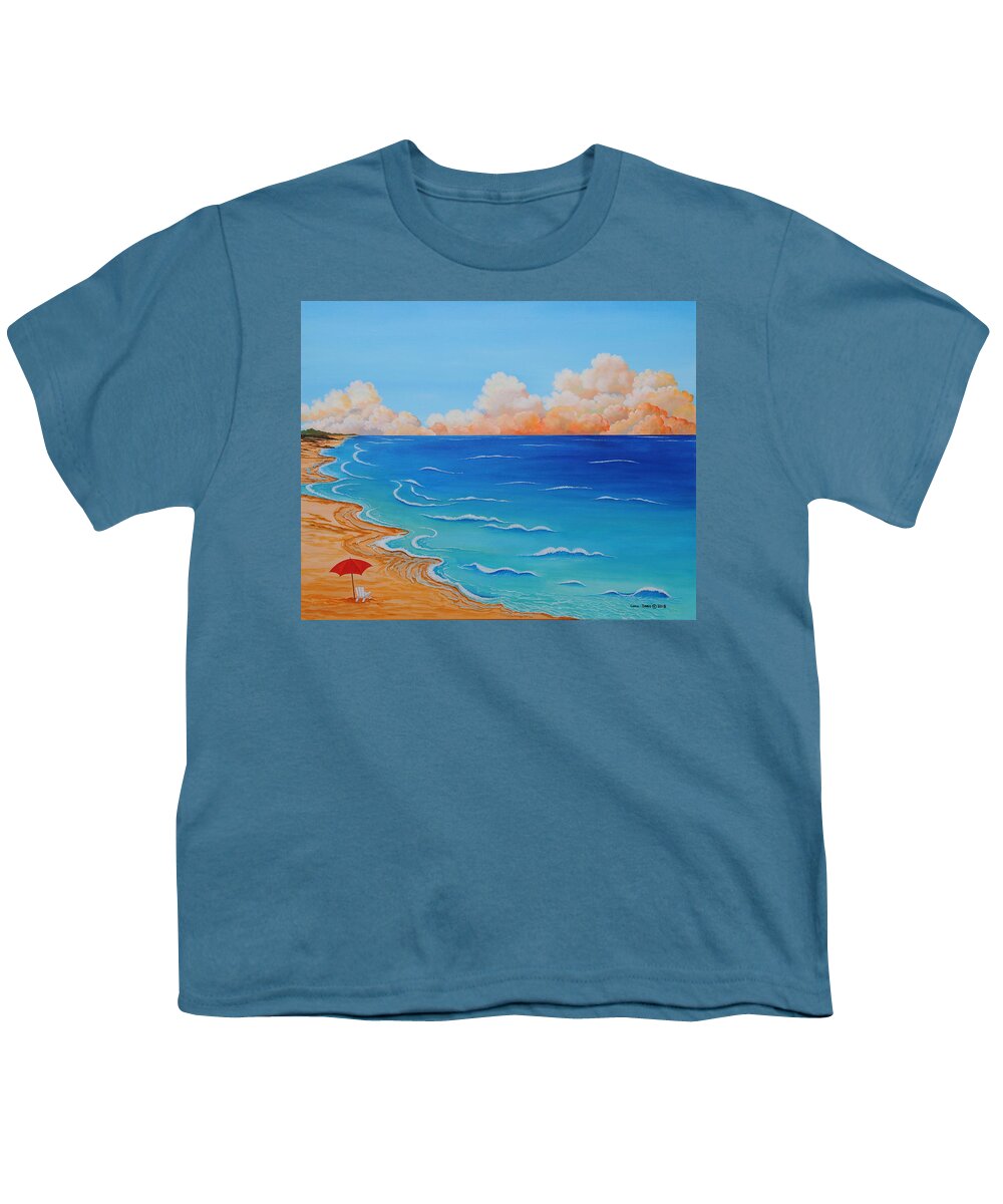 Ocean Youth T-Shirt featuring the painting Red Umbrella by Carol Sabo