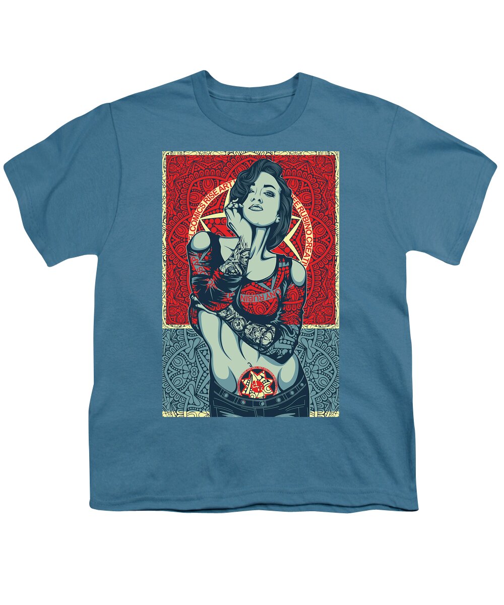 Smile Youth T-Shirt featuring the mixed media Rubino Mandala Woman Cool by Tony Rubino
