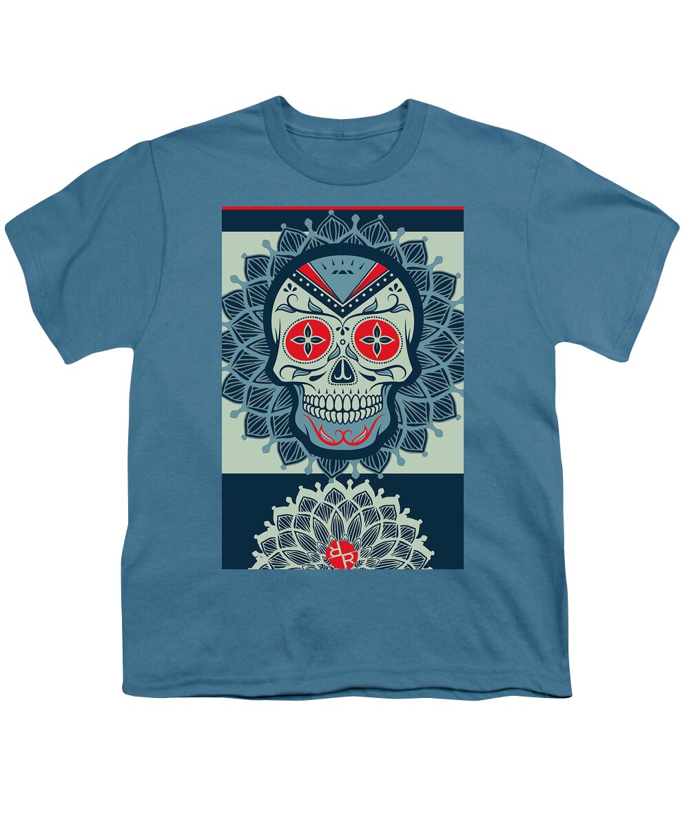 Skull Youth T-Shirt featuring the painting Rubino Rise Skull Reb Blue by Tony Rubino