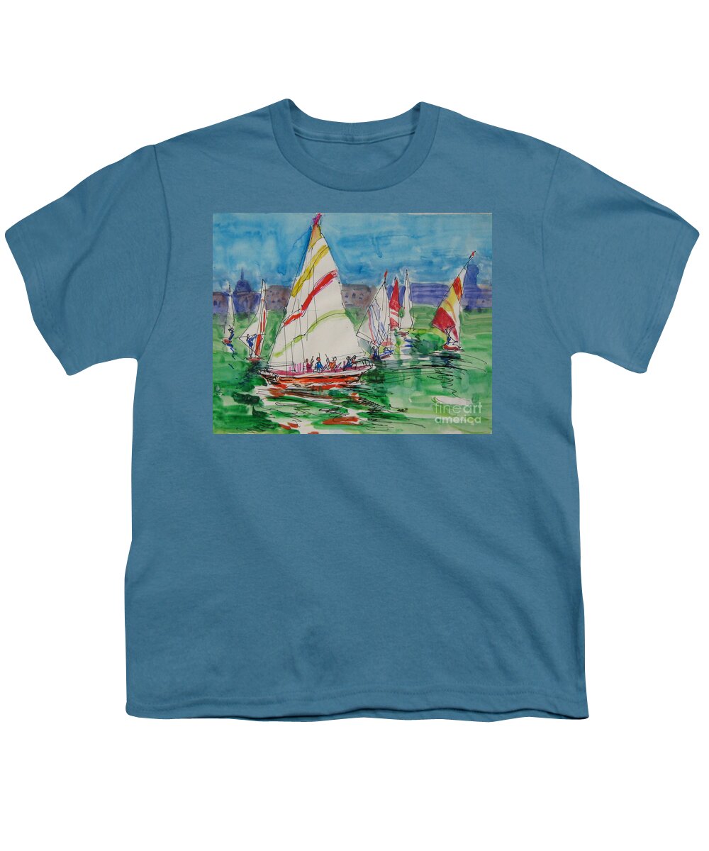 Boats Youth T-Shirt featuring the drawing Sails I by Guanyu Shi