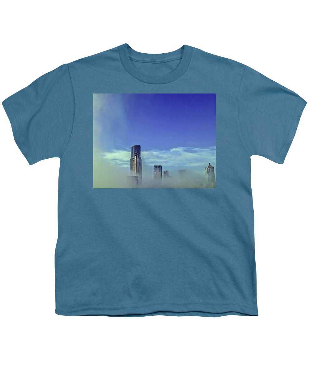 Blue Youth T-Shirt featuring the photograph Seattle Fog Scape by Kathryn Alexander MA