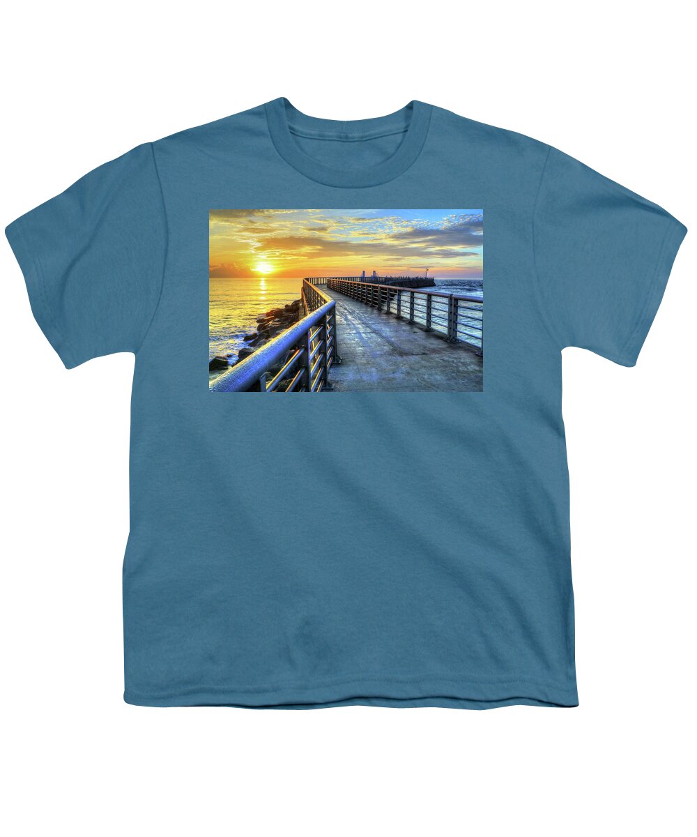 Sebastian Inlet Youth T-Shirt featuring the photograph Sebastian Inlet Pier Along Melbourne Beach by Carol Montoya