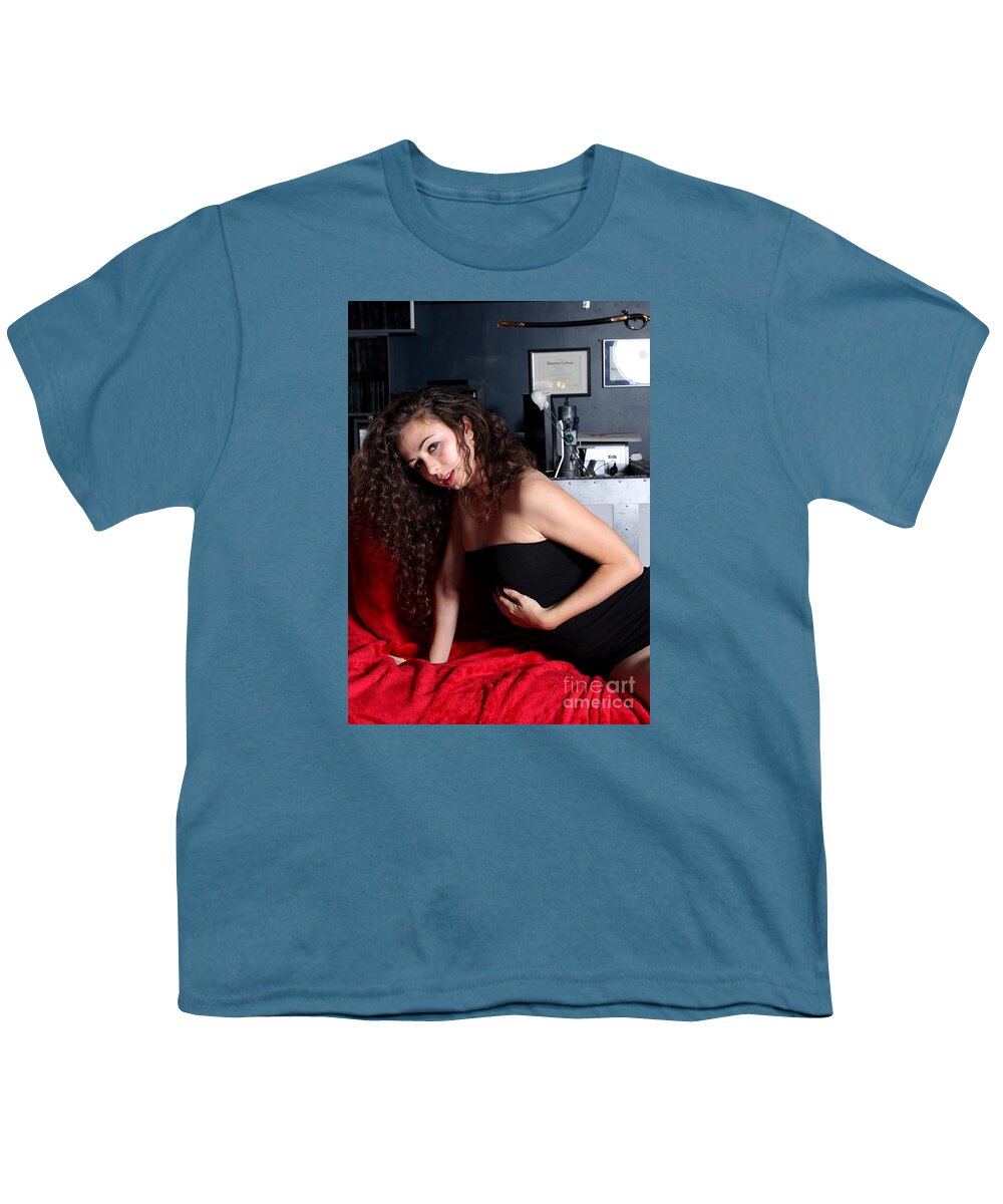 Portrait Youth T-Shirt featuring the photograph Sexy Woman On Red by Henrik Lehnerer