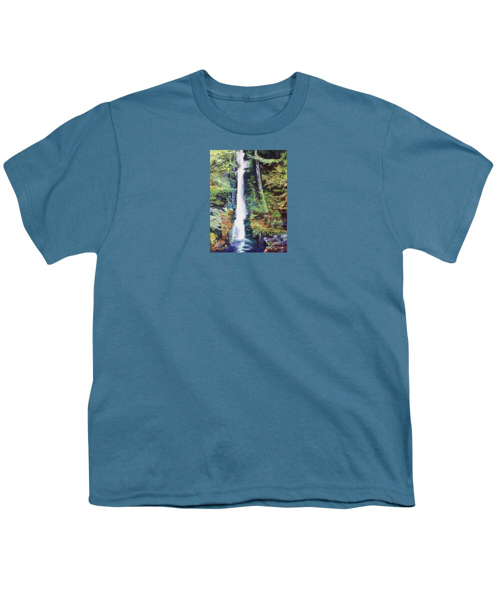 Nature Youth T-Shirt featuring the painting Silver Thread Falls by Kate Conaboy