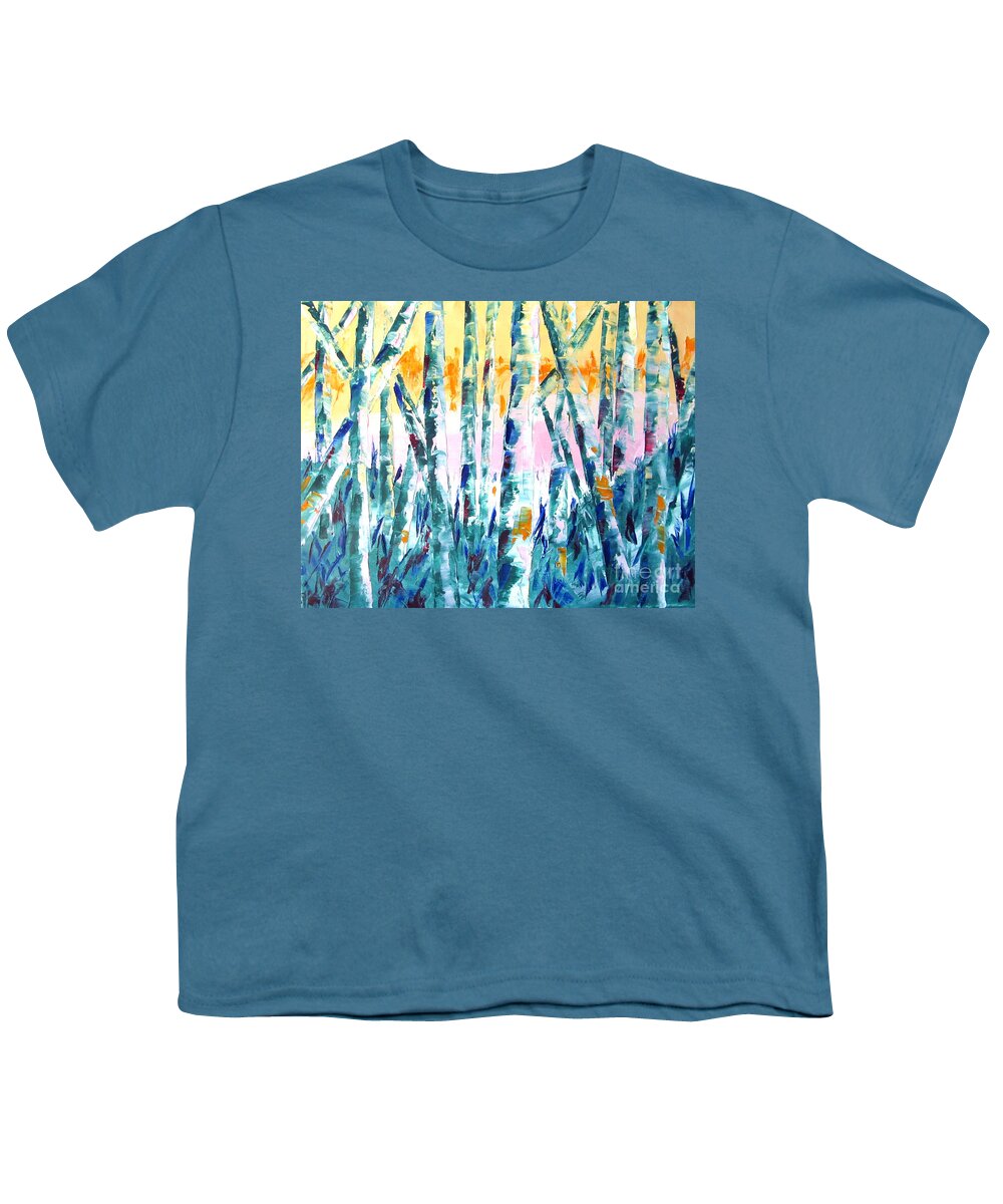 Unique Pallet Knife Painting Youth T-Shirt featuring the painting Springtime in theWoods Pallet Knife Painting by Lisa Boyd