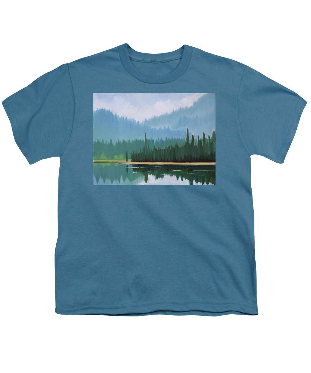 Stanley Lake Youth T-Shirt featuring the painting Stanley Lake - Far Shore by Kevin Hughes