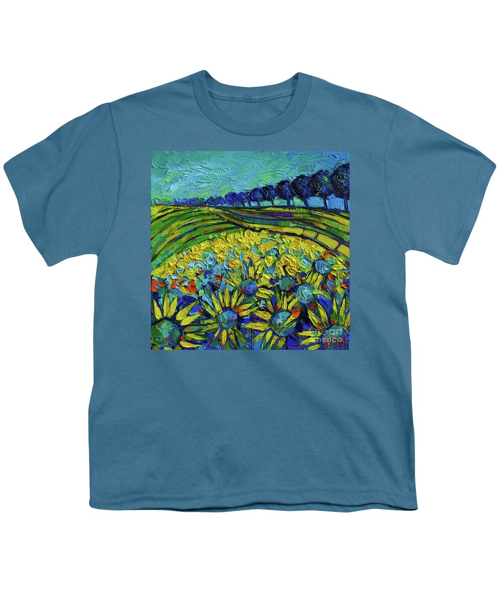 Sunflowers Phantasmagoria Youth T-Shirt featuring the painting Sunflowers Phantasmagoria by Mona Edulesco