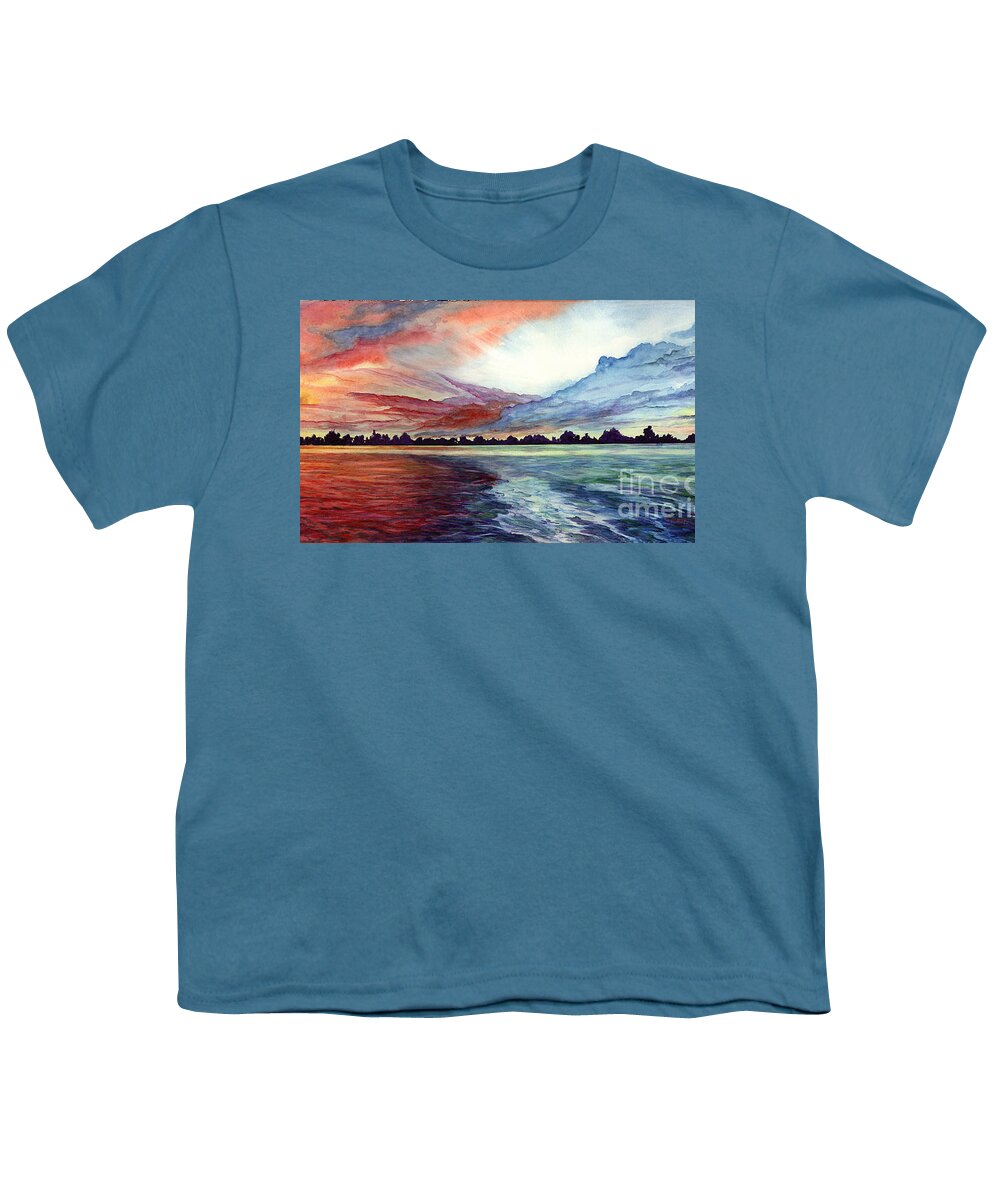 Sunrise Youth T-Shirt featuring the painting Sunrise Over Indian Lake by Nancy Cupp