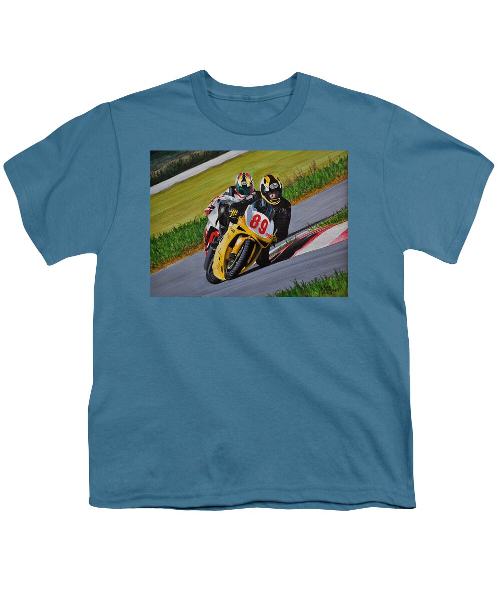 Motorcycle Youth T-Shirt featuring the painting Superbikes by Kenneth M Kirsch