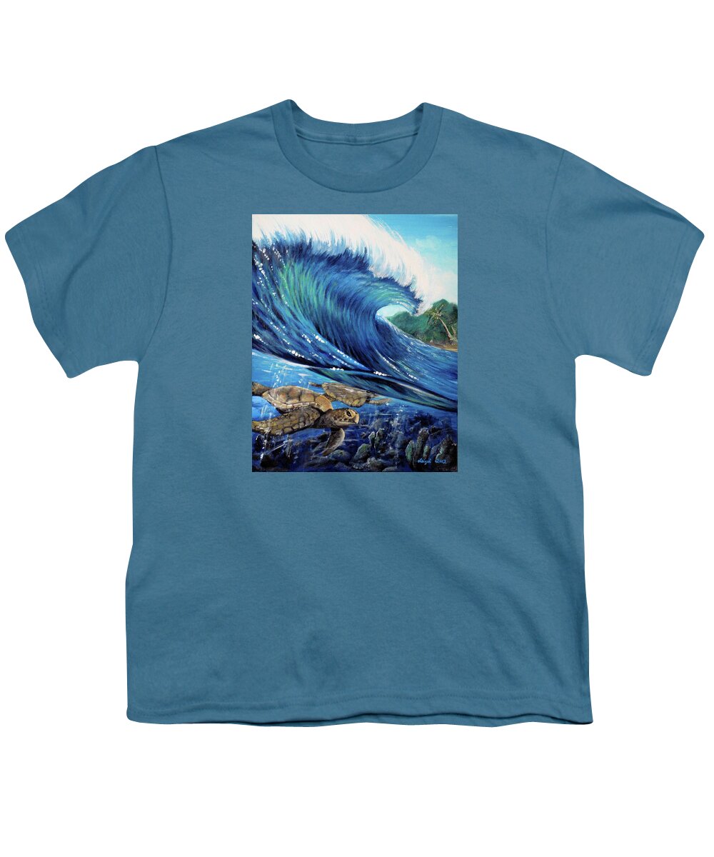 Animal Youth T-Shirt featuring the painting Surfing Turtle by Leizel Grant