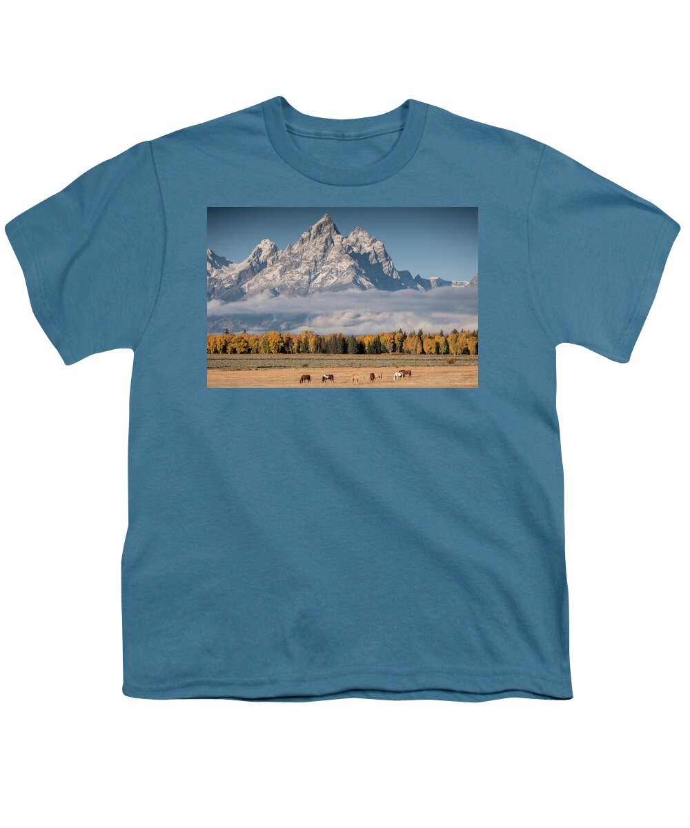 Horses Youth T-Shirt featuring the photograph Teton Horses by Wesley Aston