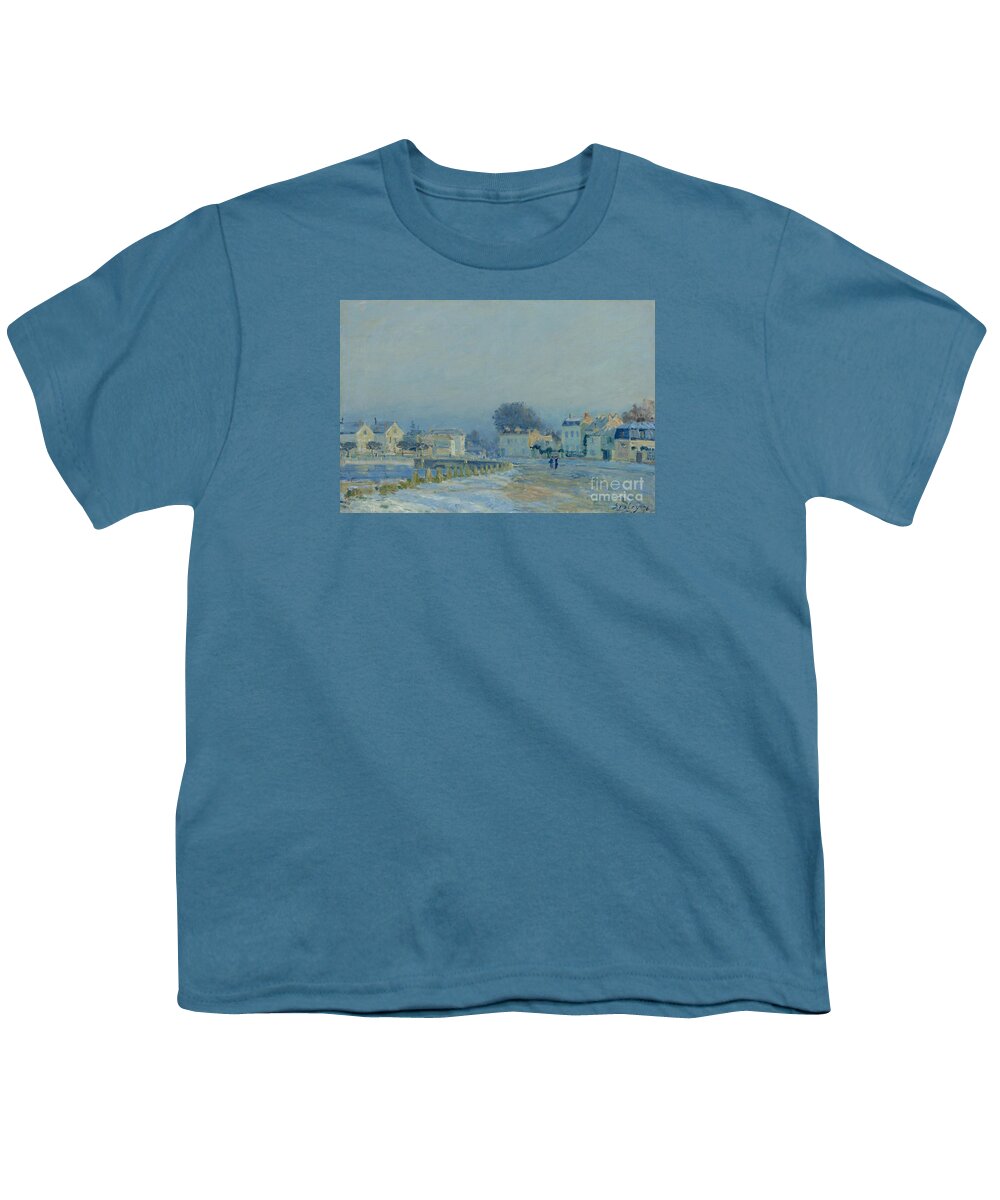 Alfred Sisley Youth T-Shirt featuring the painting The Watering Pond At Marly With Hoarfrost by MotionAge Designs