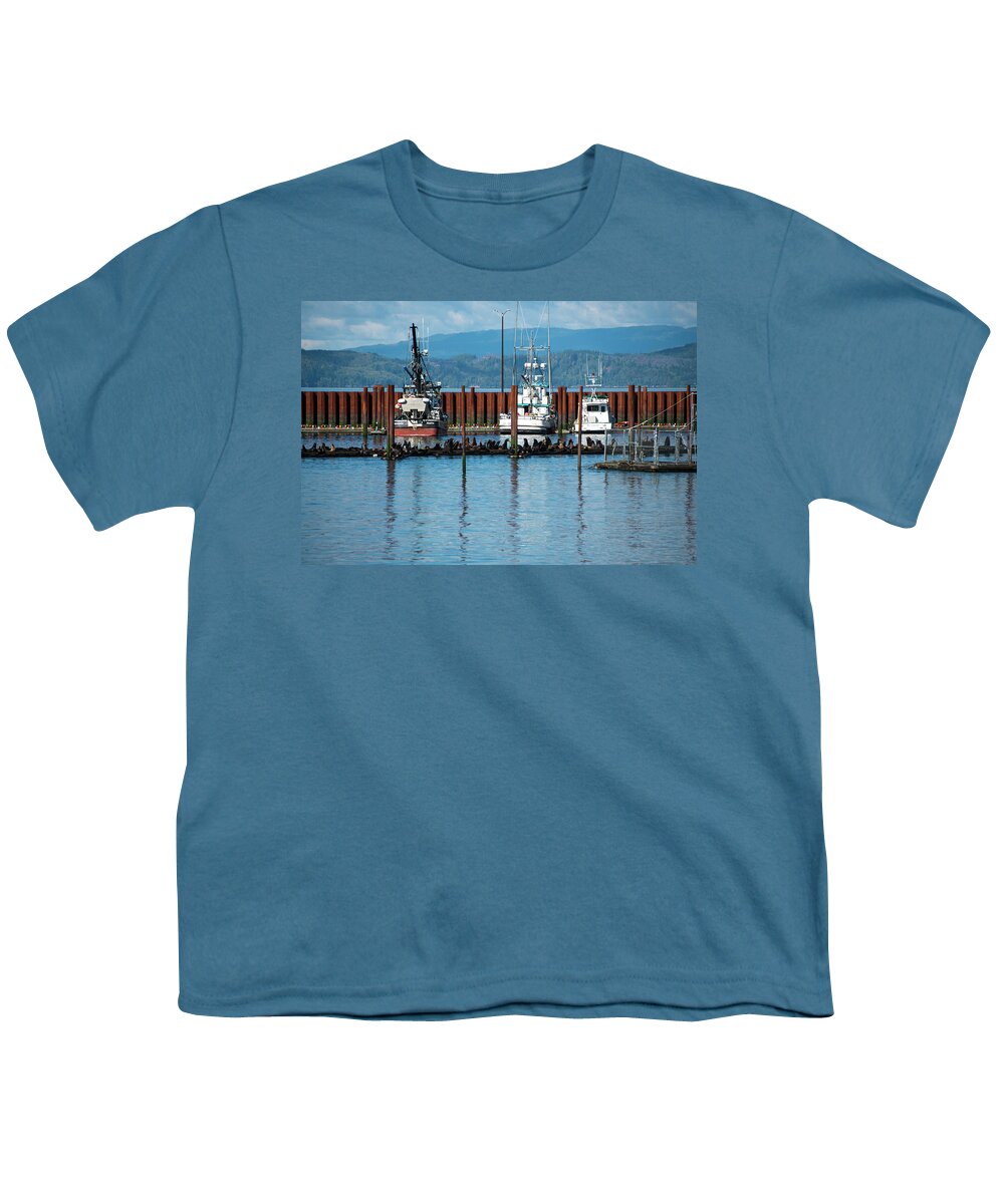 Breakwater Youth T-Shirt featuring the photograph Three Fishing Boats by Tom Cochran