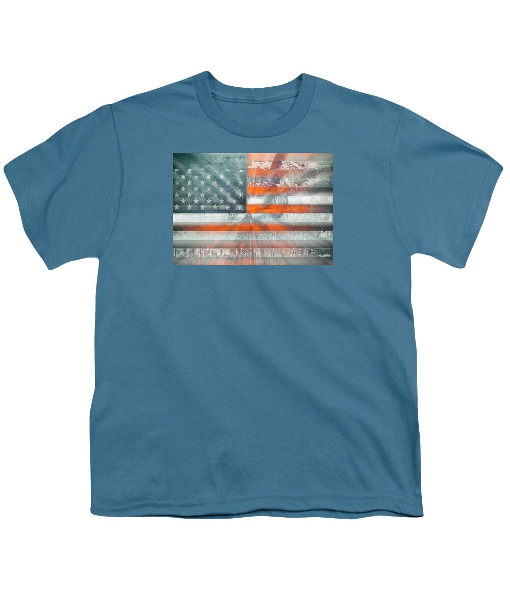 Usa Flag Youth T-Shirt featuring the painting Usa flag 10 by Bekim M