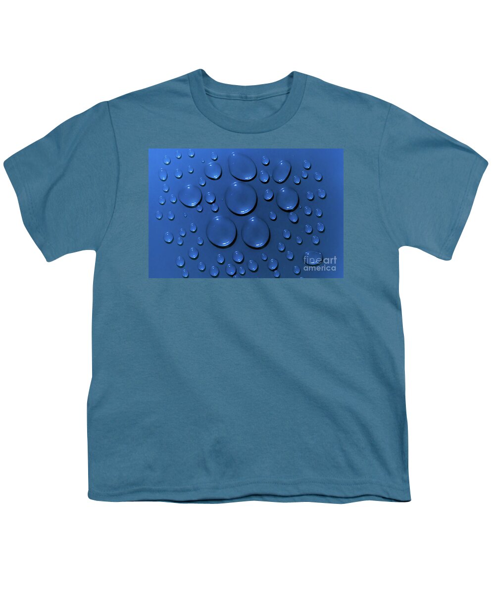 Water Youth T-Shirt featuring the photograph Water drops pattern on blue background by Simon Bratt