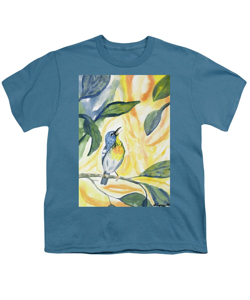 Northern Parula Youth T-Shirt featuring the painting Watercolor - Northern Parula in Song by Cascade Colors