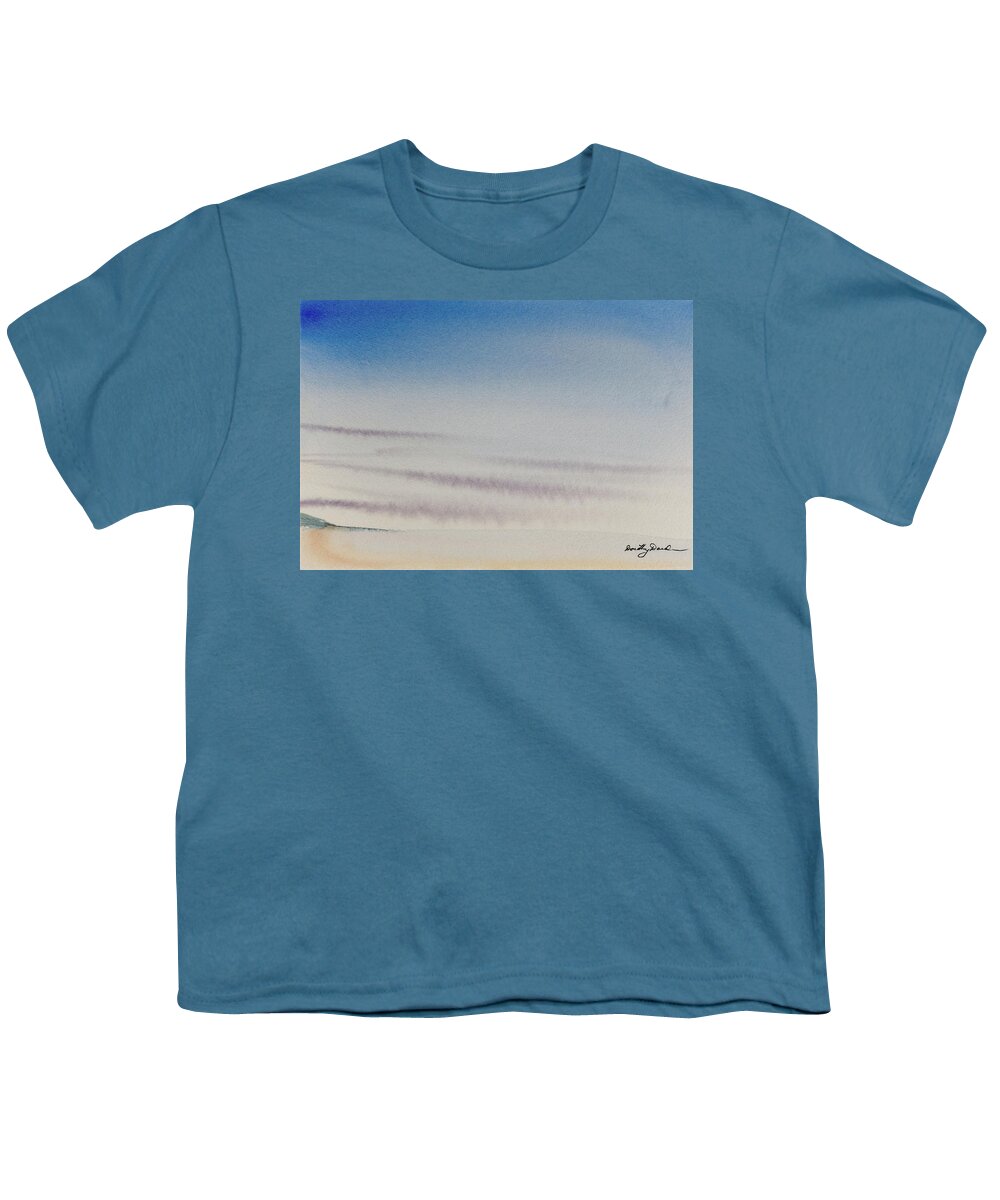 Beach Youth T-Shirt featuring the painting Wisps of clouds at sunset over a calm bay by Dorothy Darden