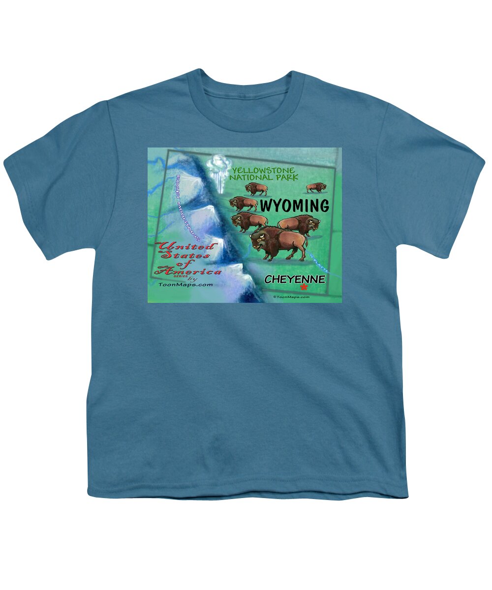 Wyoming Youth T-Shirt featuring the digital art Wyoming Fun MAp by Kevin Middleton