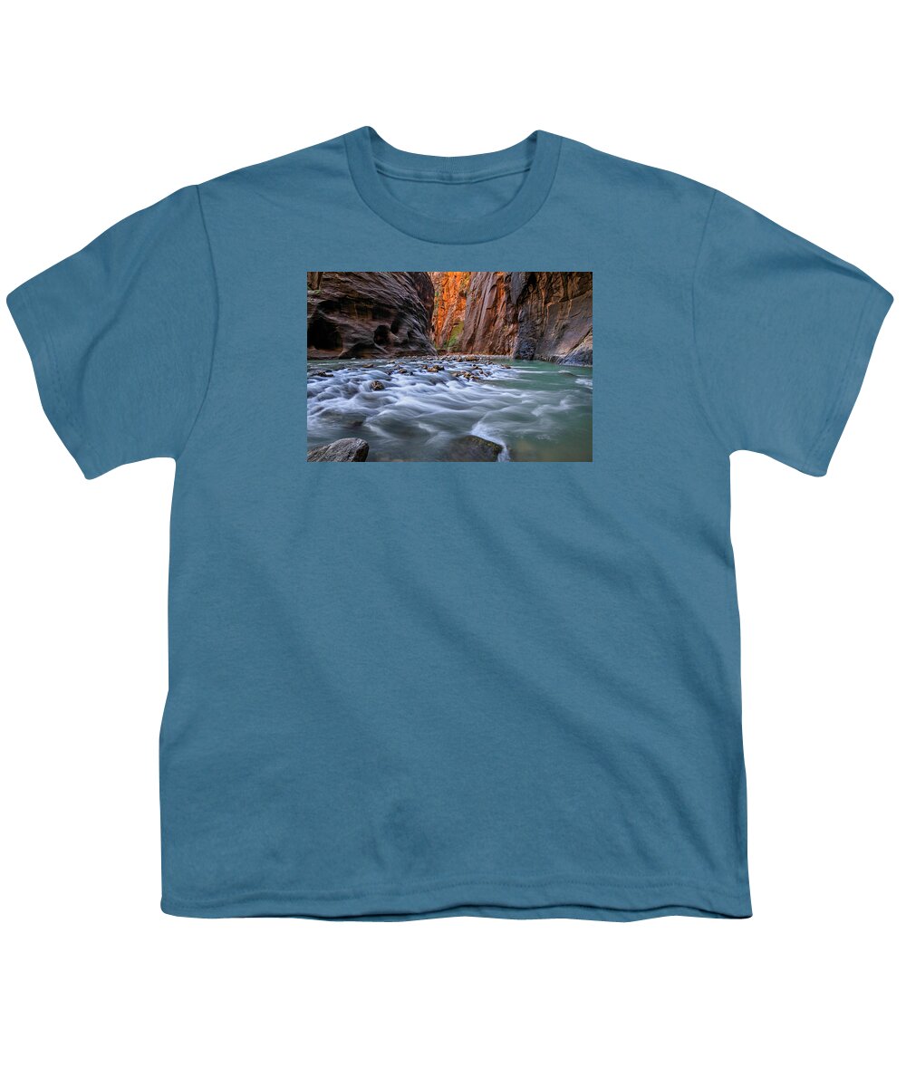 Zion Youth T-Shirt featuring the photograph Zion Narrows by Wesley Aston
