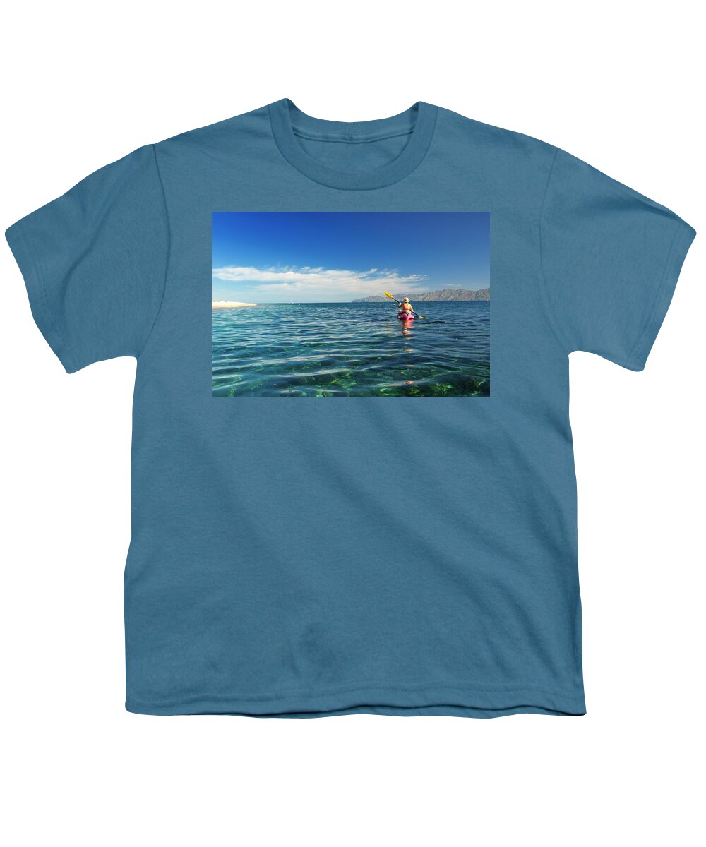 Estock Youth T-Shirt featuring the digital art Kayaking At Ventana Bay, Mexico #1 by Heeb Photos