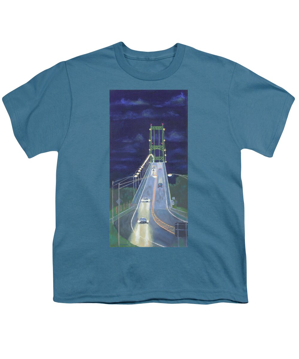 Thousand Island Bridge Youth T-Shirt featuring the painting Night Passage #1 by Robert P Hedden