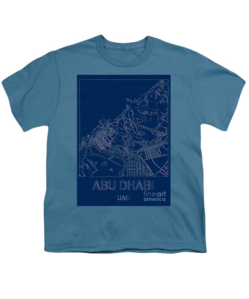 Abu Dhabi Youth T-Shirt featuring the digital art Abu Dhabi Blueprint City Map by HELGE Art Gallery