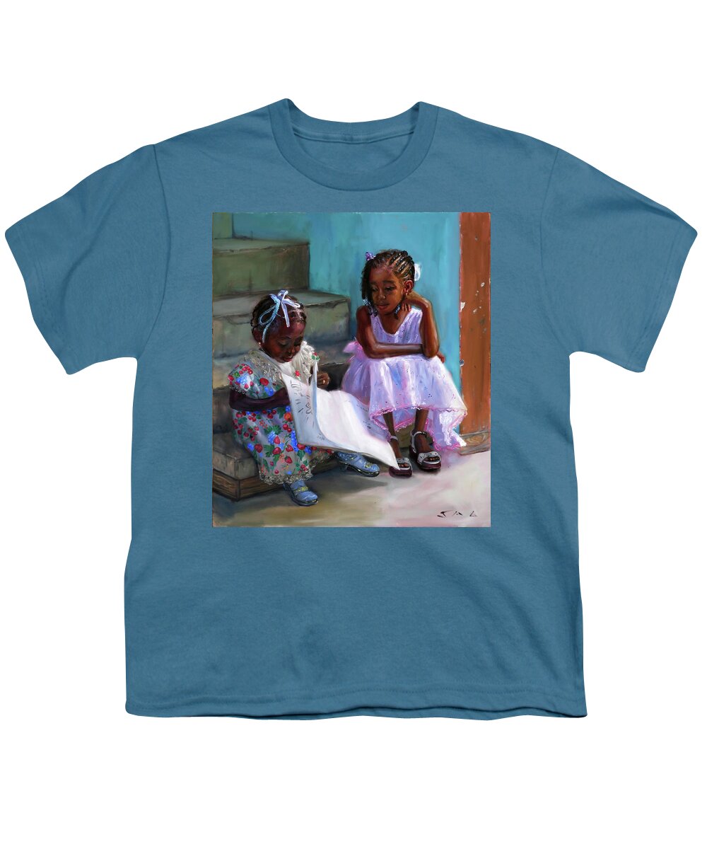 Children Youth T-Shirt featuring the painting Anna-Lisa and Danielle 2 by Jonathan Gladding