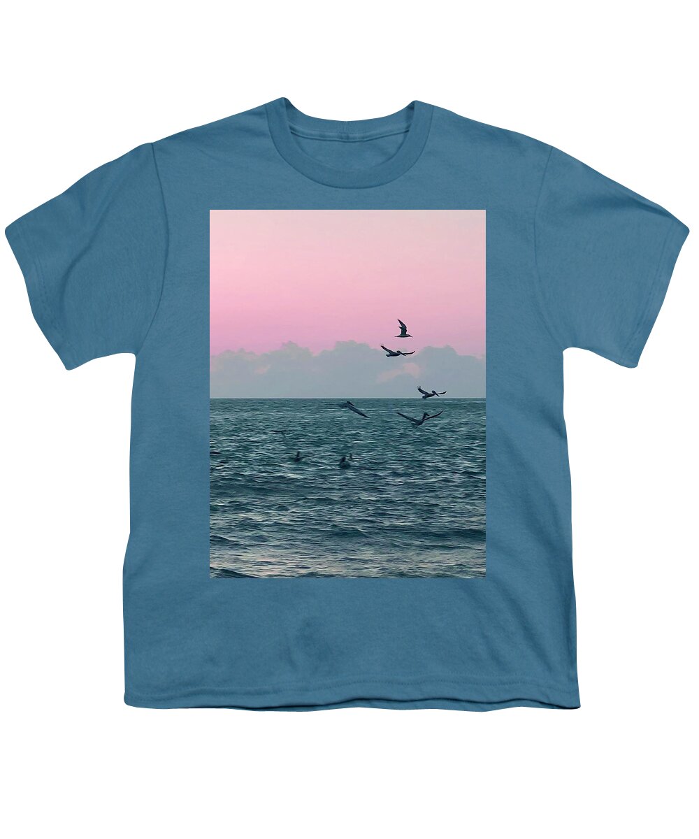 Birds Youth T-Shirt featuring the photograph Captiva Island Sunset Seagulls Feast 3 by Shelly Tschupp