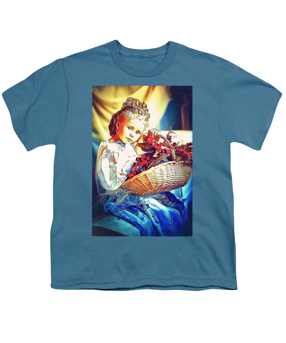 Paint Youth T-Shirt featuring the mixed media Child with fruit basket by Nenad Vasic