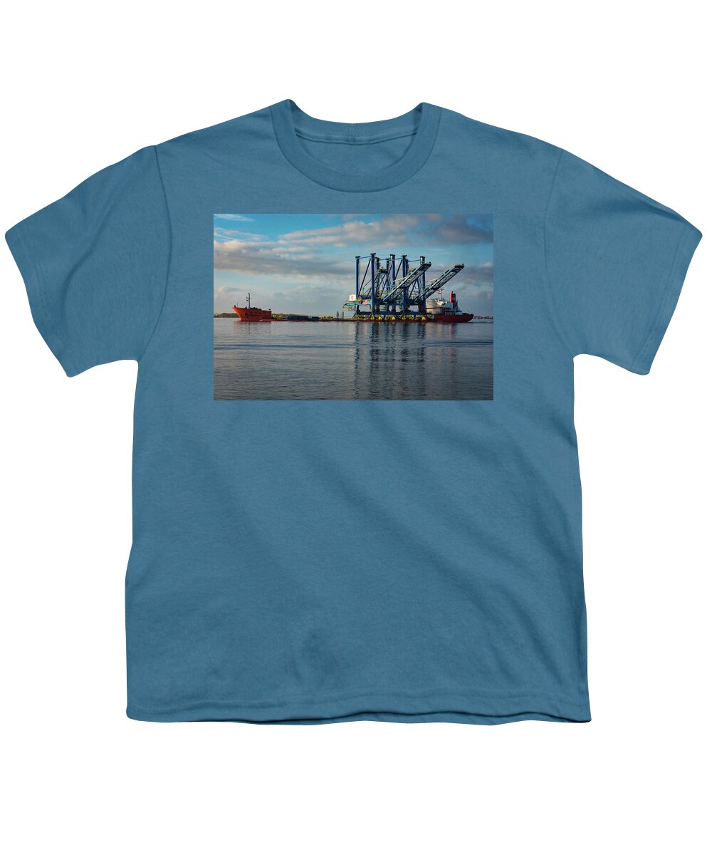 Southport Youth T-Shirt featuring the photograph Cranes head to Wilmington. by Nick Noble