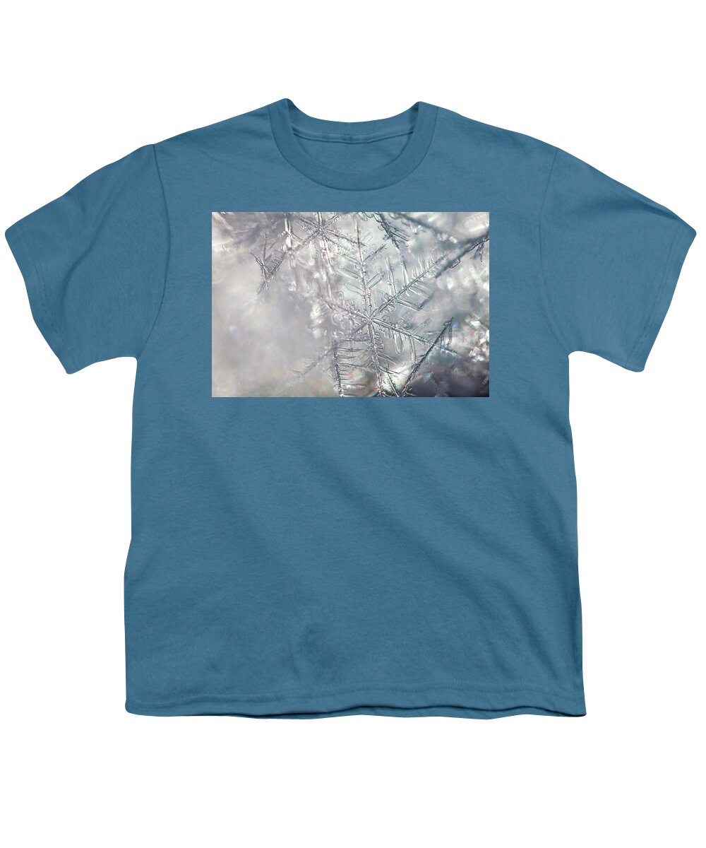 Abstract Youth T-Shirt featuring the photograph Delicate snowflakes illuminated by the sun by Intensivelight