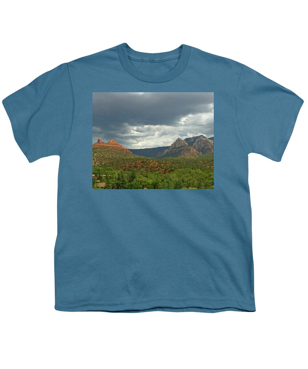 Sedona Youth T-Shirt featuring the photograph Dramatic sky over Sedona AZ Arizona by Toby McGuire