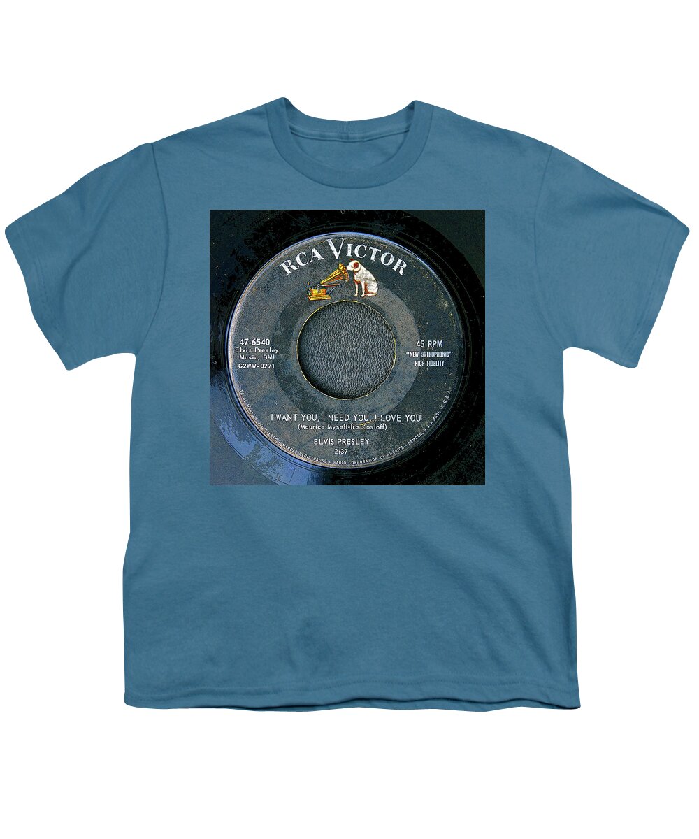 Elvis Presley Youth T-Shirt featuring the digital art Elvis Presley 45 record poster art by David Lee Thompson