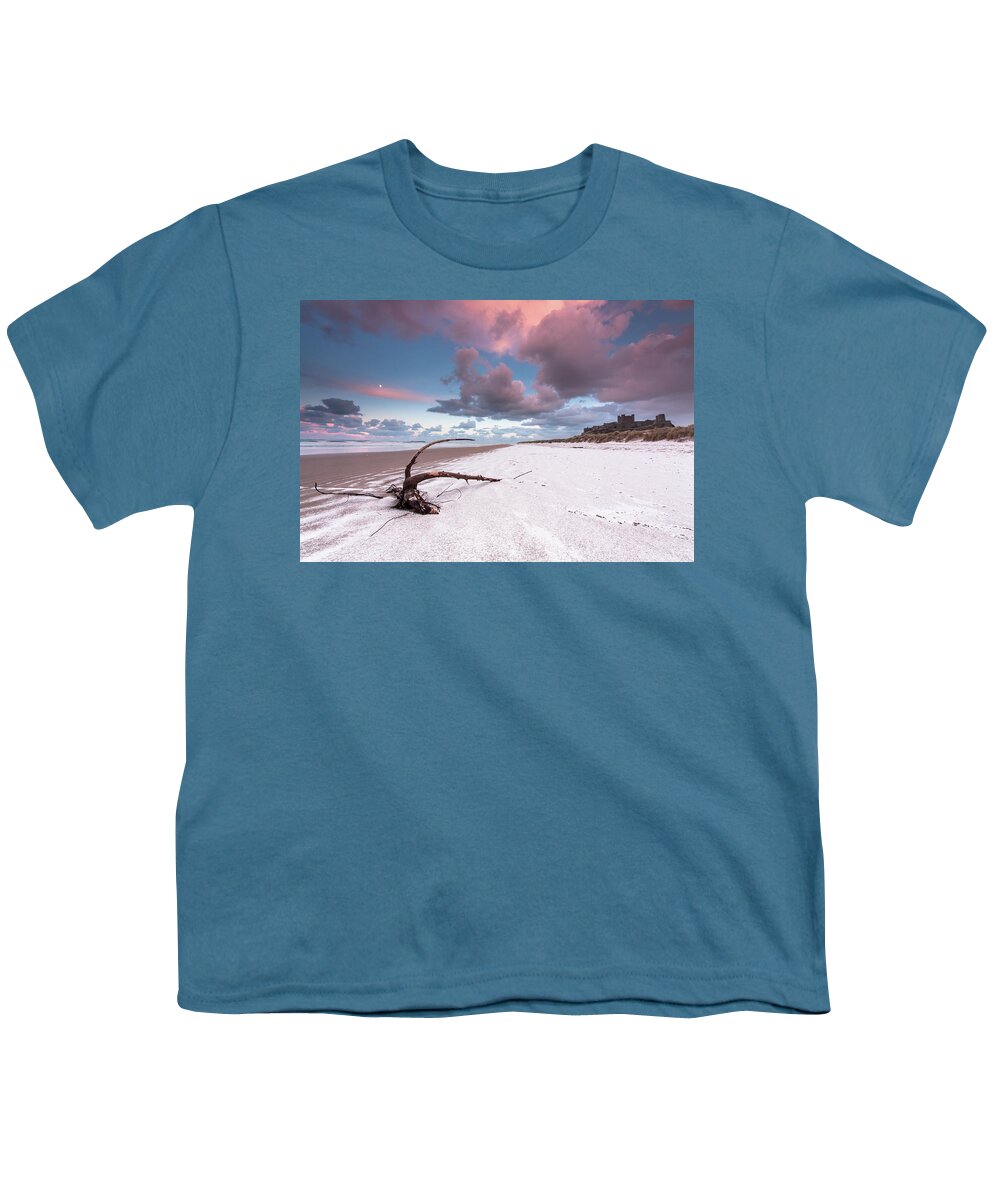 Landscape Youth T-Shirt featuring the photograph Fairy Tale Castle with snow on the beach by Anita Nicholson