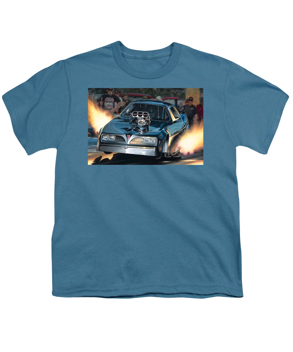 Nhra Nostalgia Funny Car Drag Racing Pontiac Firebird Race Nitro Kenny Youngblood Youth T-Shirt featuring the painting Fire And Ice by Kenny Youngblood
