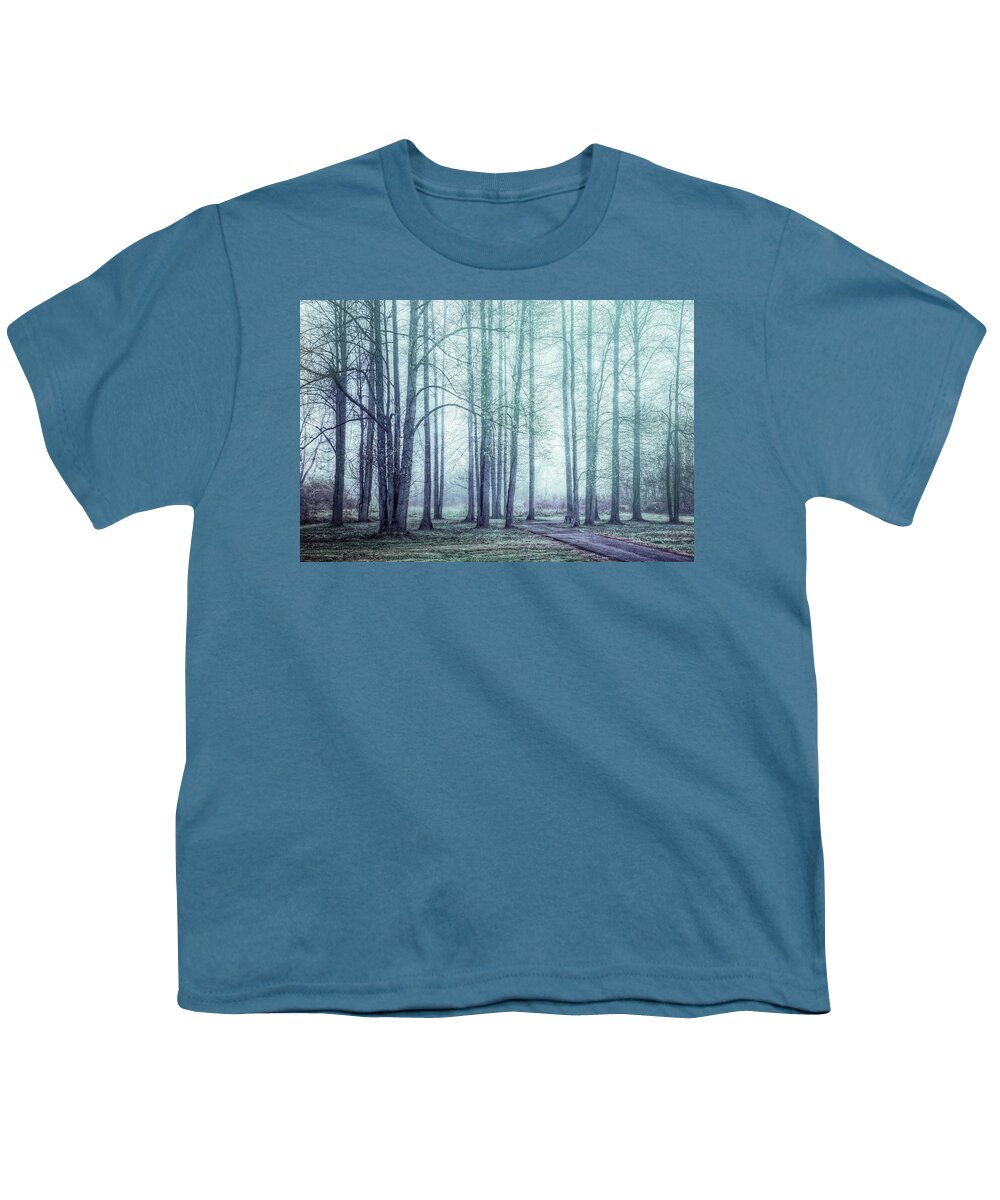 Appalachia Youth T-Shirt featuring the photograph Forest Beauty in Winter Mist by Debra and Dave Vanderlaan