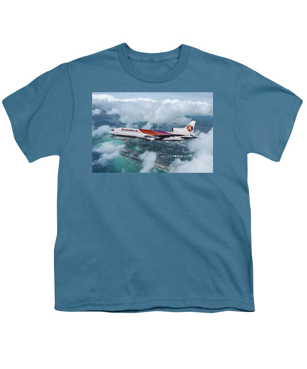 Hawaiian Airlines Youth T-Shirt featuring the mixed media Hawaiian Airlines L-1011 TriStar by Erik Simonsen