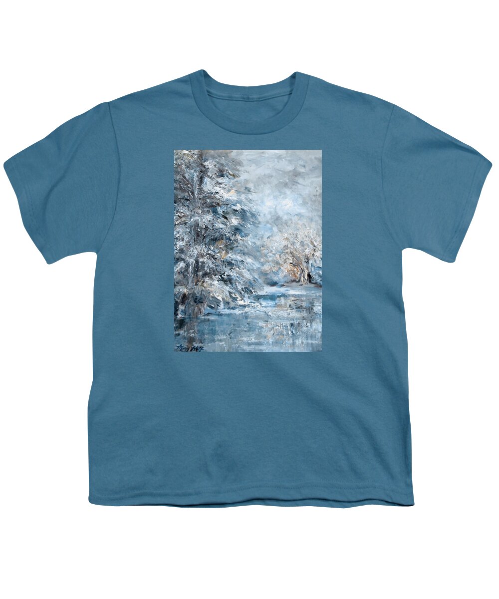 Impressionist Landscape Youth T-Shirt featuring the painting In the Snowy Silence by Mary Wolf