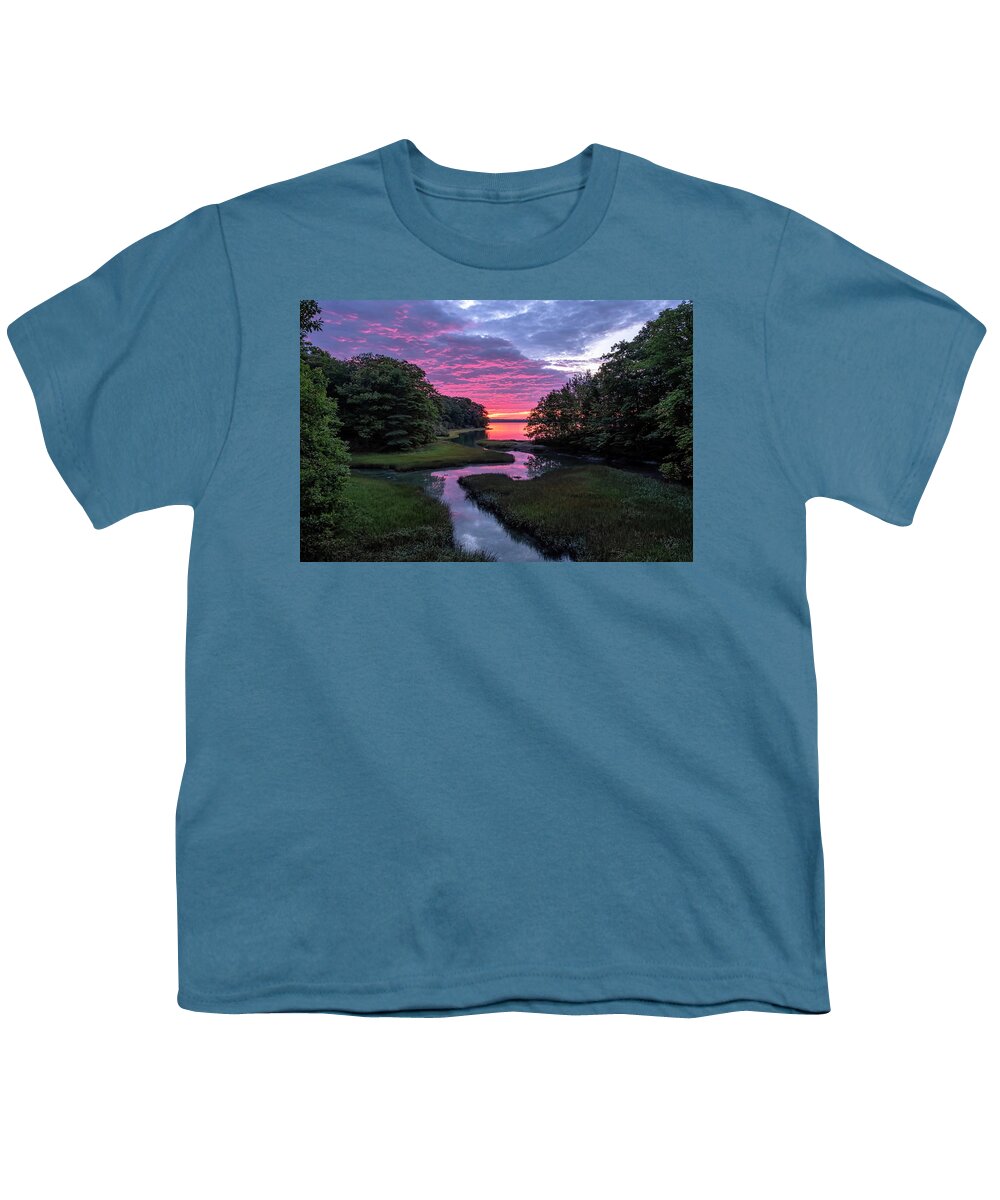 South Freeport Harbor Maine Youth T-Shirt featuring the photograph Inlet Sunrise by Tom Singleton